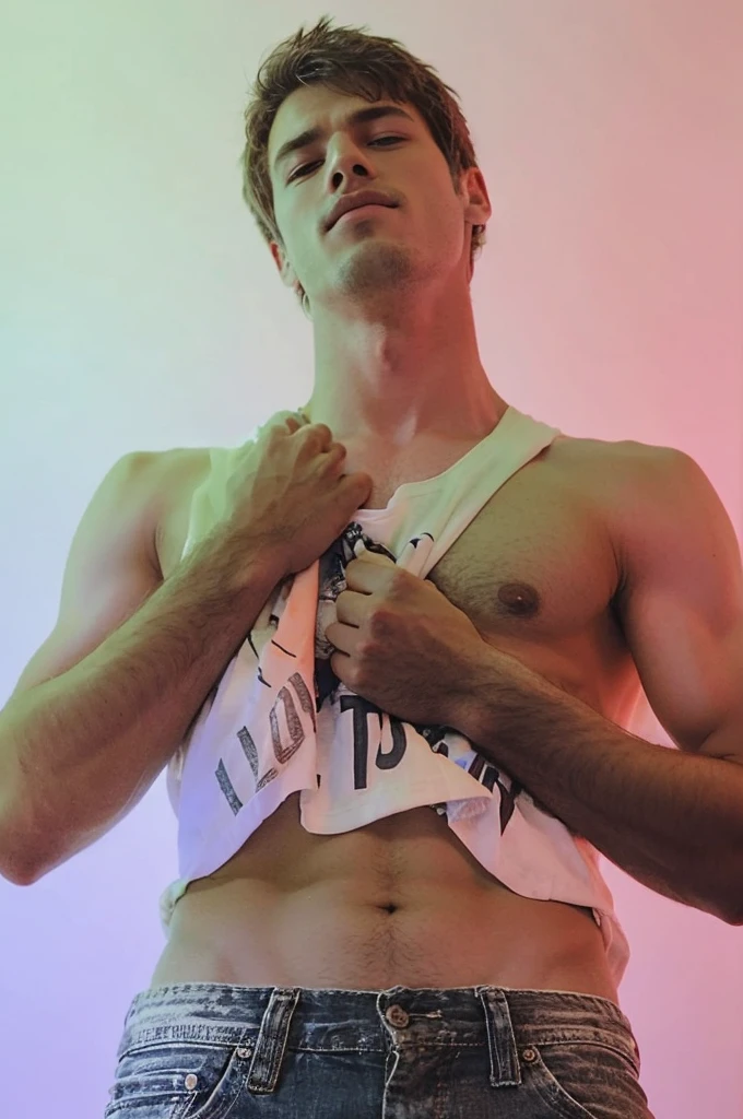 Man lifts his shirt