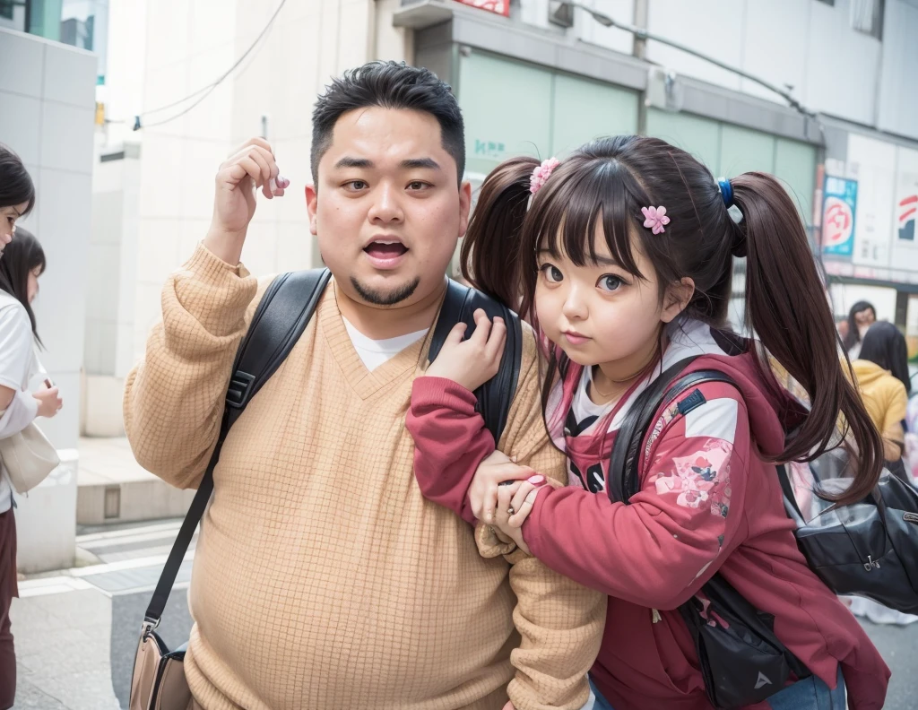 A very fat Japanese otaku and a sick girl in a bad fashion Cross your arms photograph Akihabara