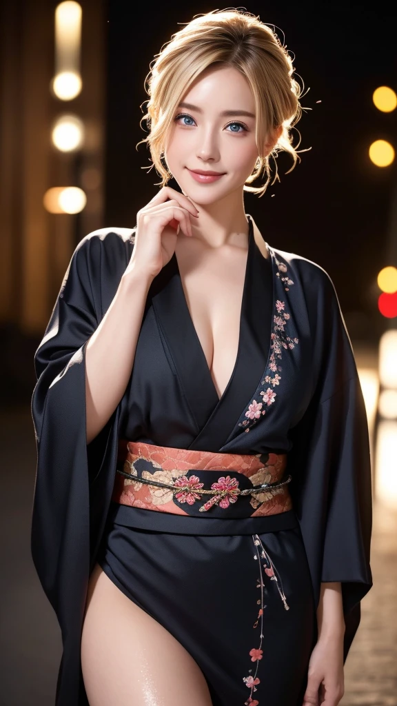 Black kimono、kimono、Fireworks display、On the chest、Full Body Tattoo、Wet with sweat、Hair tied up、Full body photo、Sexy face、short haircut、 a look of complete desire、(((masterpiece)))、((highest quality))、((超Realistic))、Mature woman、Mature woman、perspective、very detailed、Perfect hands、finger details、beautiful and detailed eyes、Brown eyeuscular body、Perfect captivating eyes、Best image quality、Fine-grained image quality、beautiful、European, woman, woman Italian, Italian, smile、blue eyes、jewelry, blue eyes, Realistic, High resolution, Soft Light,Hip Up, Glowing Skin, (Detailed face),Full body tattoos、jewelry, , night, Blonde hair, Wavy Hair, beautiful soldier, Attractive appearance, smile, Perfect Style, perfect balance, Fine skin, shy look、