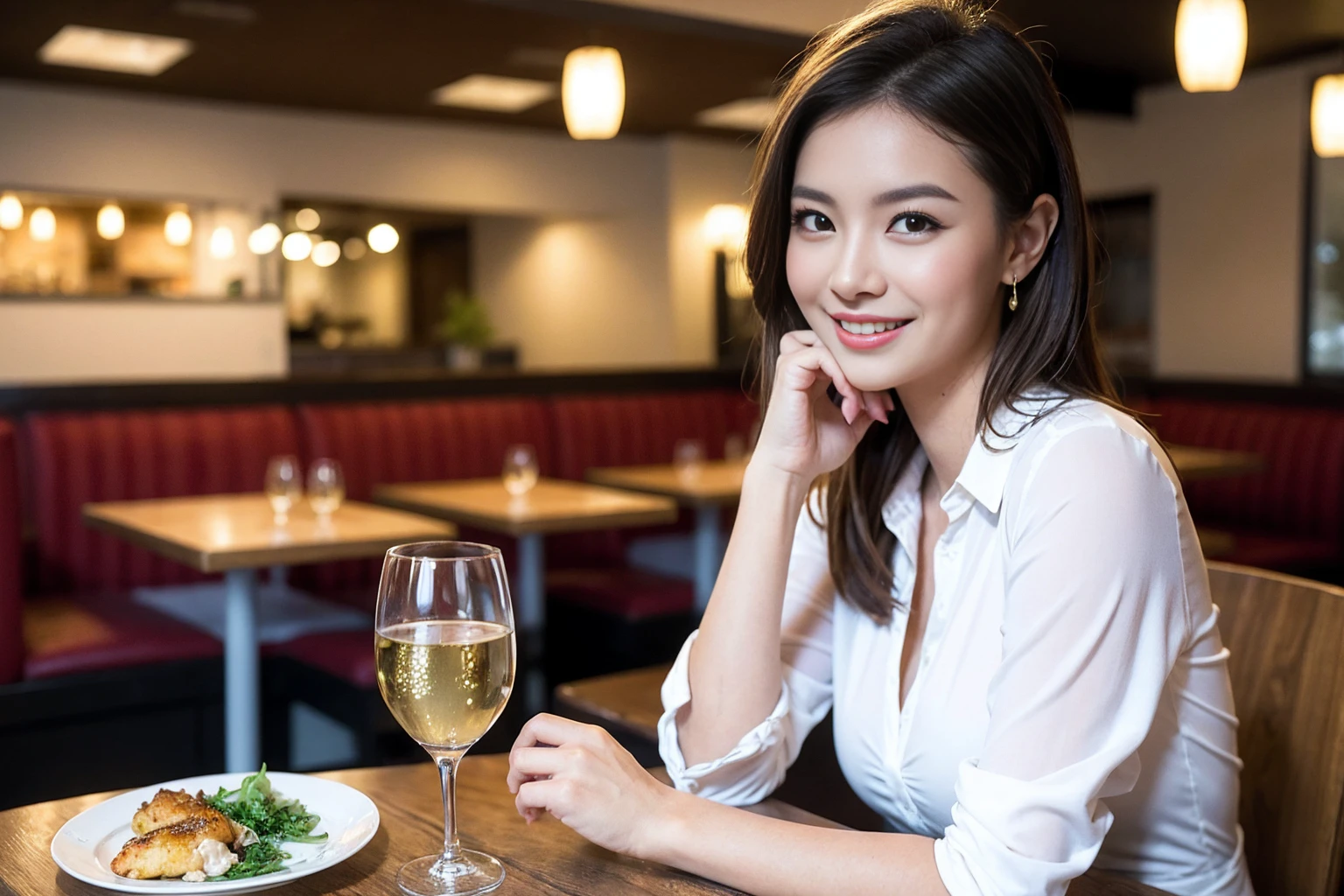 ((Highest quality、8K、masterpiece:1.3))、cute、slimカップル、modelカップル、actress男優、(Realistic, Intricate details:1.2), full-course dinner、Wine Party、Amazing view of the sunset sky and clouds、A bright smile、short hair,Bright Face、 (Age 45), 42 years old, red wine 、Appetizers、Italian food、Wine bottle、Champagne、sparkling wine、Two beauties、Brown Hair、Shortcuts、Long sleeve shirt、dress、Beautiful woman 1, (slimな顔), (The body is slim), (Brown Hair), (Shortcuts), cheeks turn a little red,Attractive beauty、restaurant, In a prominent place (From the waist up) Nova Frog Style, actress, model, Upper Body, White wine, slim, wine glass, 中央に置かれたwine glass, smile, (smile: 1.15), Beautiful fine grain, Depth f/2,saturation, High Contrast, Strong light and shadow,Moist Body:1.5、3D texture、Delicate eyes、Brown Hair、The hair is very shiny、