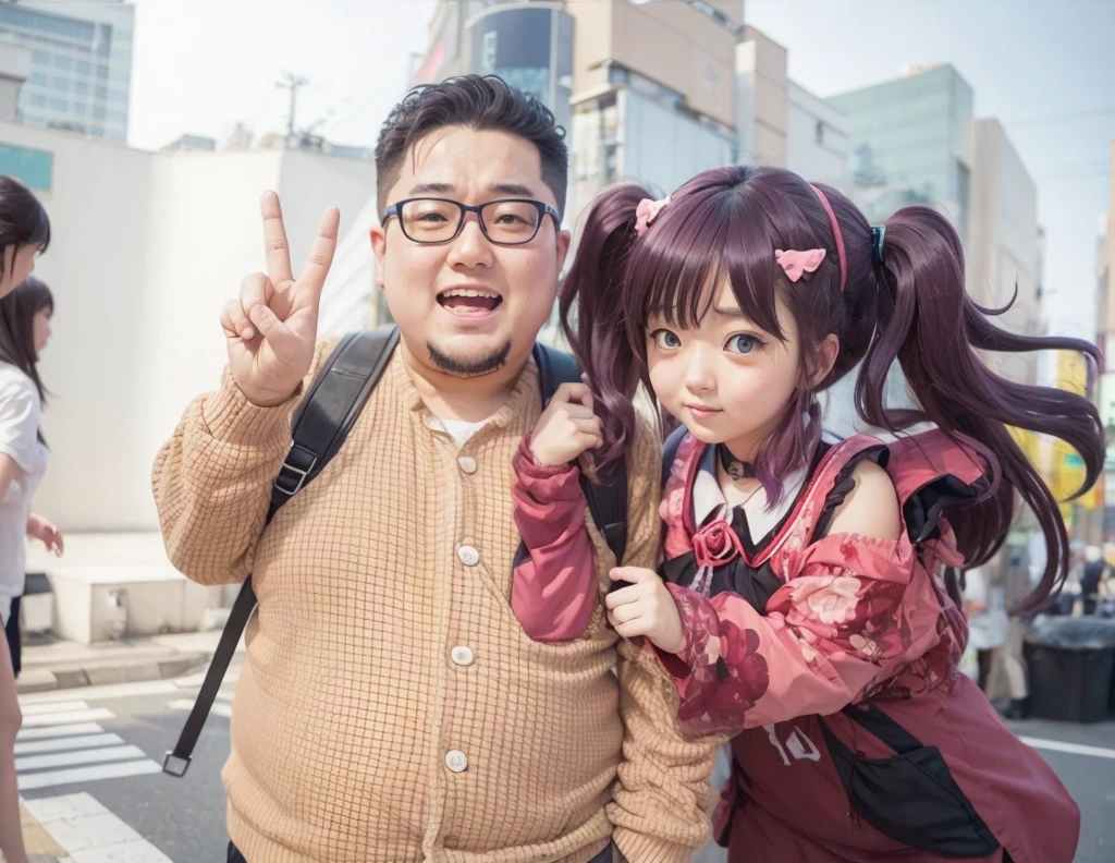 A very fat Japanese otaku and a sick girl in a bad fashion Cross your arms photograph Akihabara
