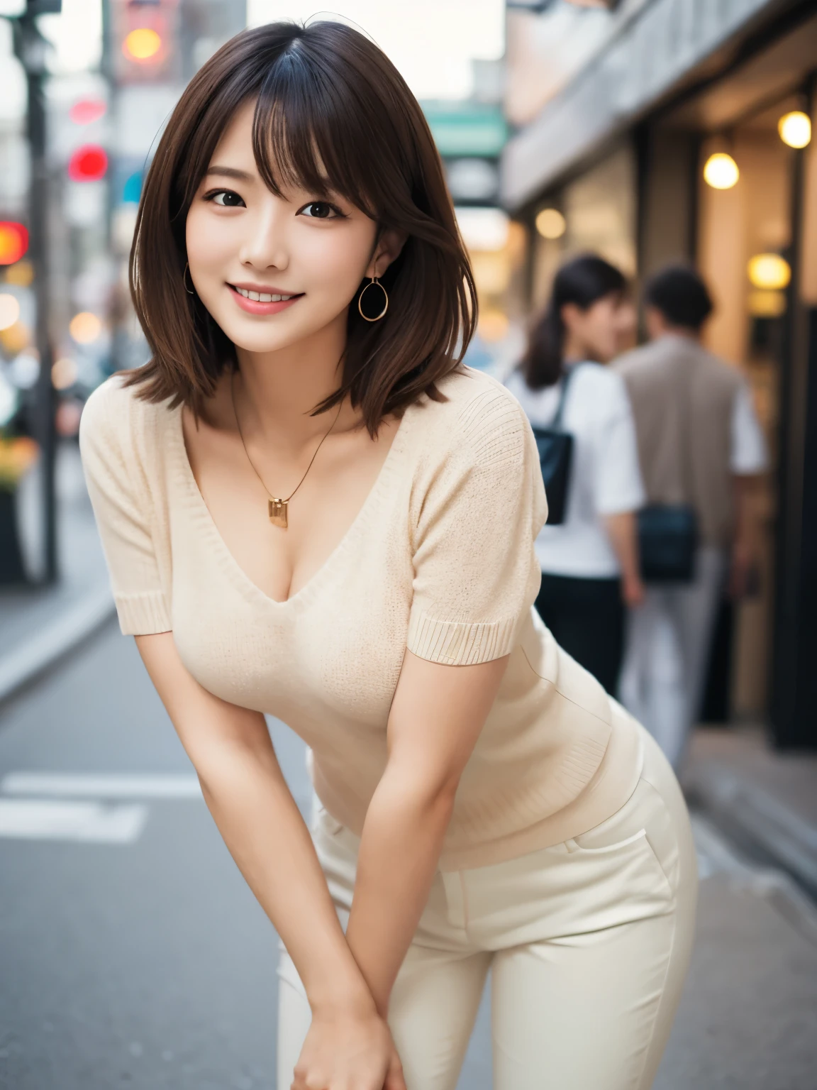High resolution、High level image quality、In 8K、real live action、RAWphotographgraphy、highest quality、masterpiece、table top、beautiful japanese girl、japanese woman、cute little face、((shining face))、((((My cheeks turned red))))、(((((laugh shyly)))))、white skin、((Obscene content))、For adults、porn、the charm of sex、absurd、small breasts、超A high resolution、RAWphotograph、only、beautiful feces、alone、whole body、twin tail hair、very nice、knit sweater、 mini skirt、japanese woman、Are standing、(Photoreal:1.37)、photon mapping、realistic、radio city、Physics-based only dulling、written boundary depth、blurred background、photograph、hair、thighs thighs、Japanese ID、sparkling eyes、glossy lips、too bright natural light、bright sun、too bright sunlight、looking at camera、full nude