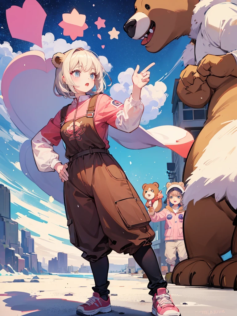 Girl Masha from the cartoon "Masha and the Bear" raps to a bear (raps for a bear) Masha is a cool rapper. The bear is standing opposite