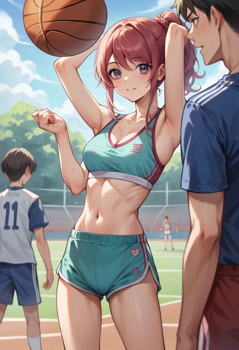 Body movement, young pretty gravure idol, Realistic young gravure idol, Young gravure idol, Young sensual gravure idol, sport bra and shirt, Young skinny gravure idol, sport bra and shorts, cute sportswear, wearing basketball jersey from behind boy fuck her