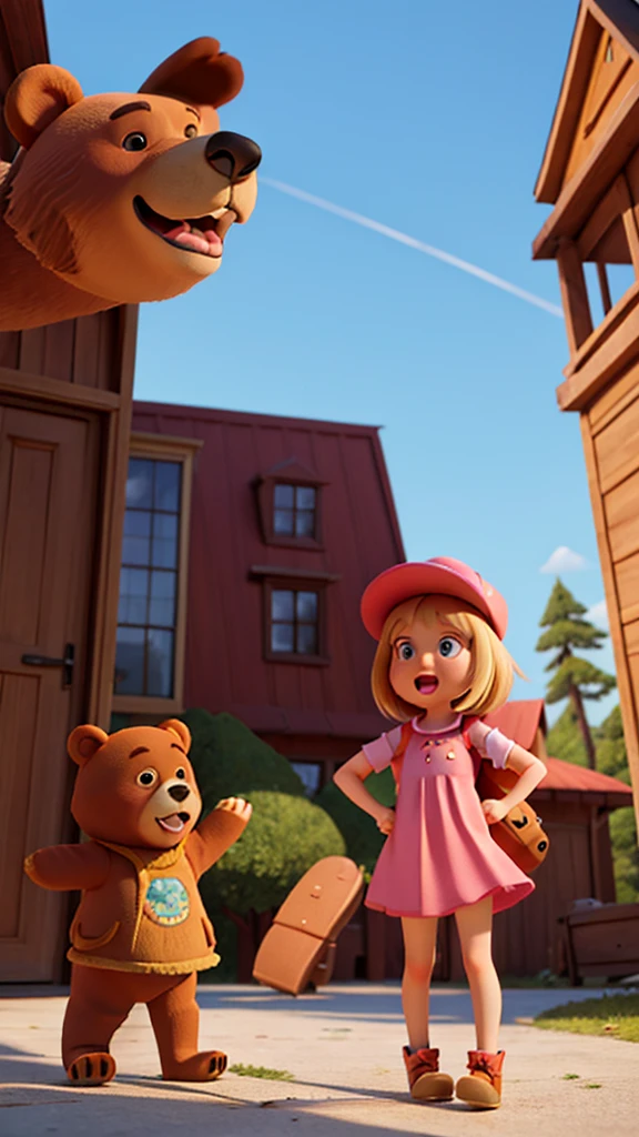 Girl Masha from the cartoon "Masha and the Bear" raps to a bear (raps for a bear) Masha is a cool rapper. The bear is standing opposite
