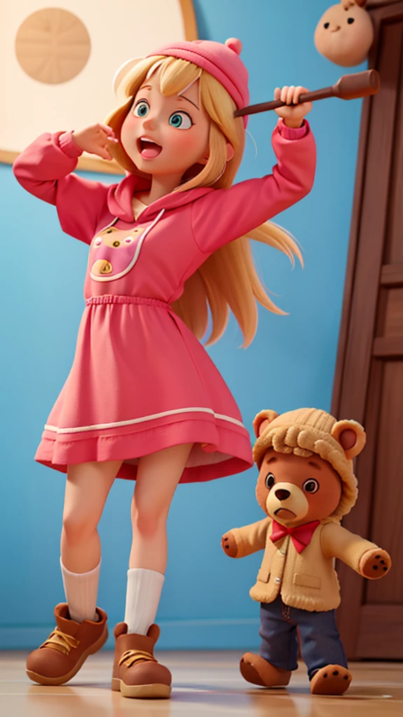 Girl Masha from the cartoon "Masha and the Bear" raps to a bear (raps for a bear) Masha is a cool rapper. The bear is standing opposite