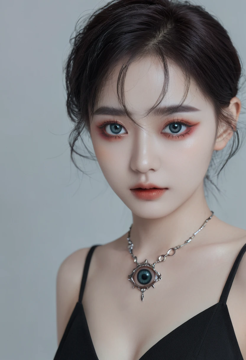 8K, dark_fantasy, Delicate face, (Delicate glass pupil: 1.5), Standing full body portrait, One eye is blackened, Redness in one eye, 1 person, Mechanical wonder, exist