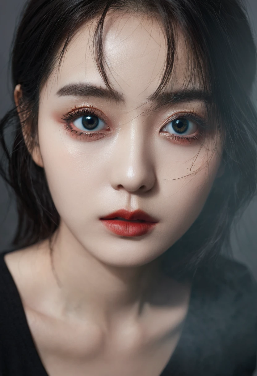 8K, dark_fantasy, Delicate face, (Delicate glass pupil: 1.5), Standing full body portrait, One eye is blackened, Redness in one eye, 1 person, Mechanical wonder, exist