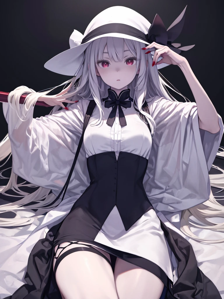 masterpiece、Highest quality,High resolution,Snow-white skin、Pure white hair、Vampire Marisa、Red eyes、Pure white skin、Red nails