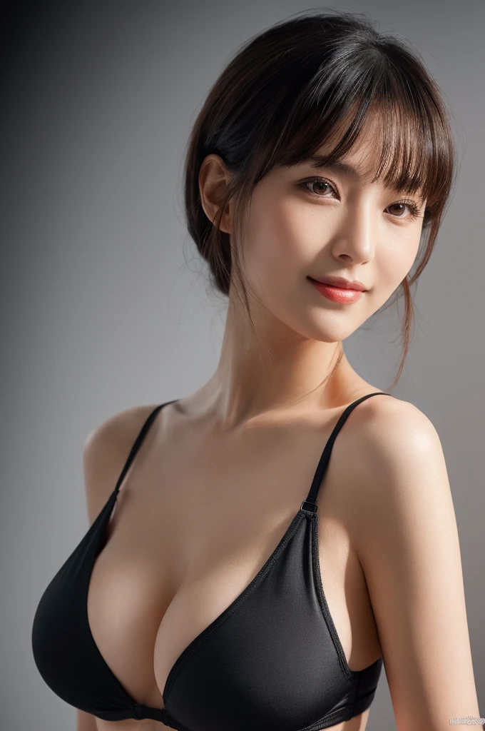 (Ultra Realistic), (Illustration), (High Resolution), (1girl), (Pretty Japanese girl in her 30s), (Best quality, 8K), (Best Illustration), (Beautiful Detailed Eyes), (Best Quality), (Ultra Detailed), (Masterpiece), (sexy), (Wallpaper), (Detailed Face), Solo, (seductive smile), (simple black cropped top), Japanese, (perfect body), (slim), (large perky , cleavage), (perky ass), (emphasizing large breasts), (bangs, long hair), (close up), (professional lighting), (black theme), (in bikini), (Standing)