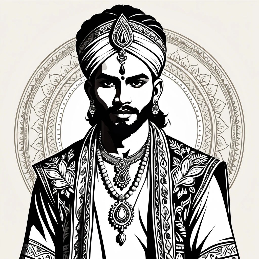 man in indian folk outfit, vector graphics, strong contours