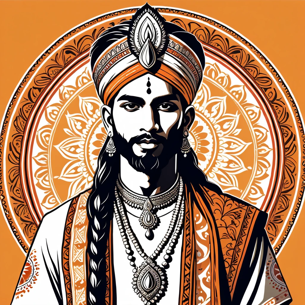 man in indian folk outfit, vector graphics, strong contours