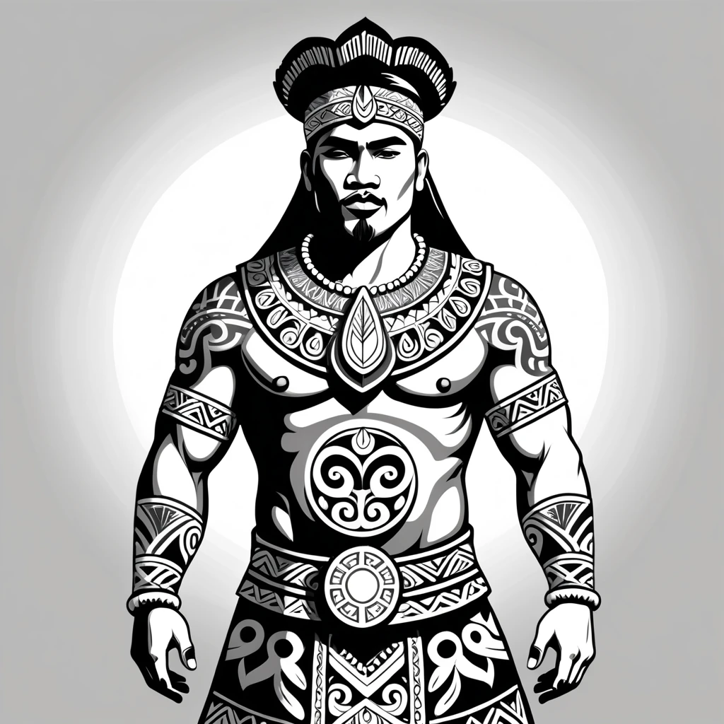 man in maori folk outfit, vector graphics, strong contours
