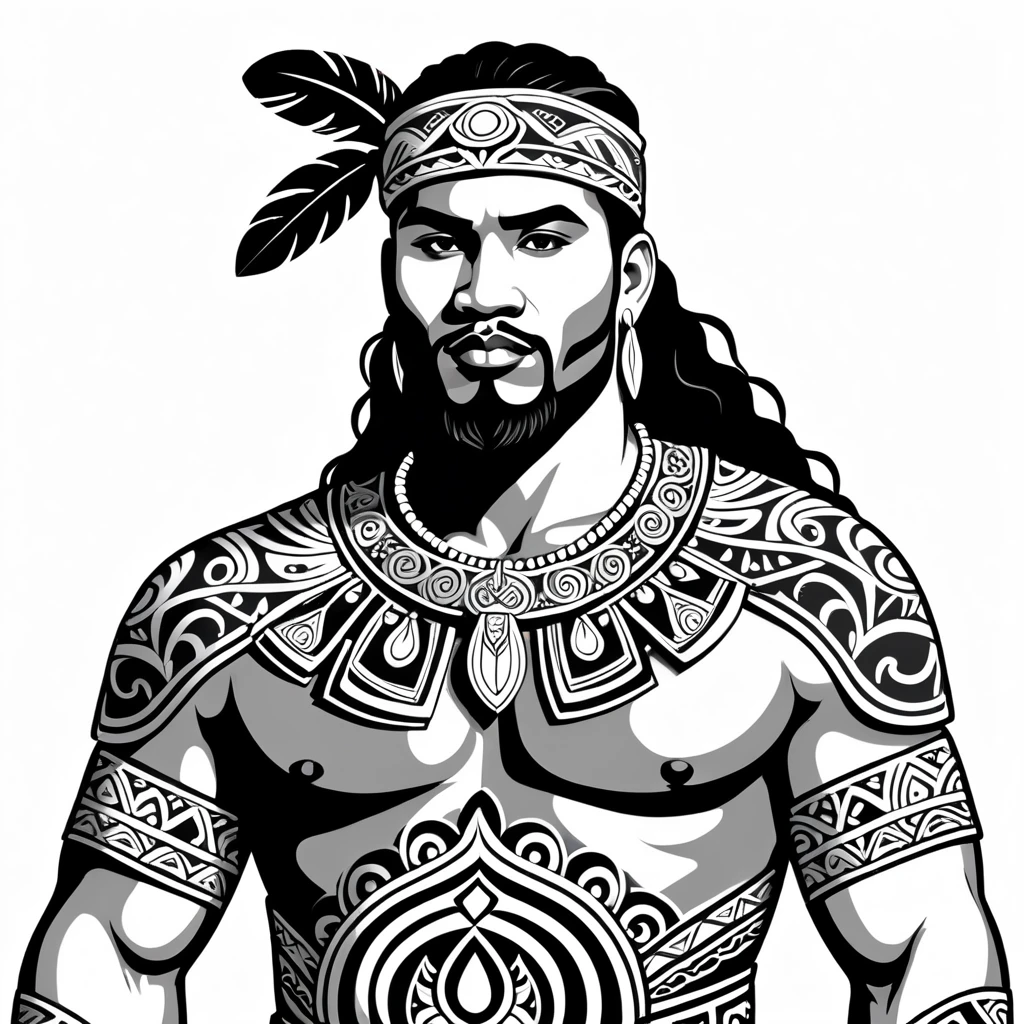 man in maori folk outfit, vector graphics, strong contours