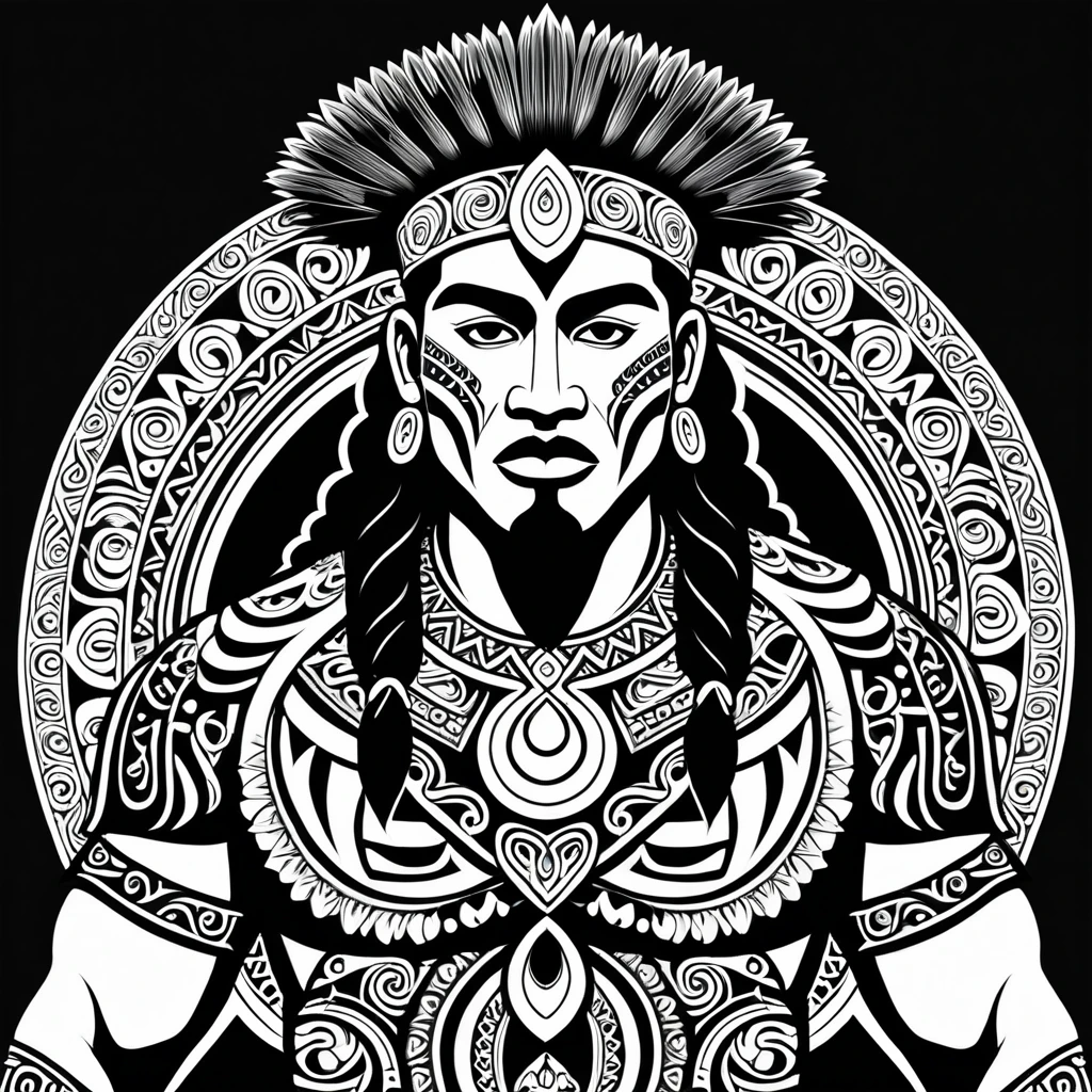 man in maori folk outfit, vector graphics, strong contours