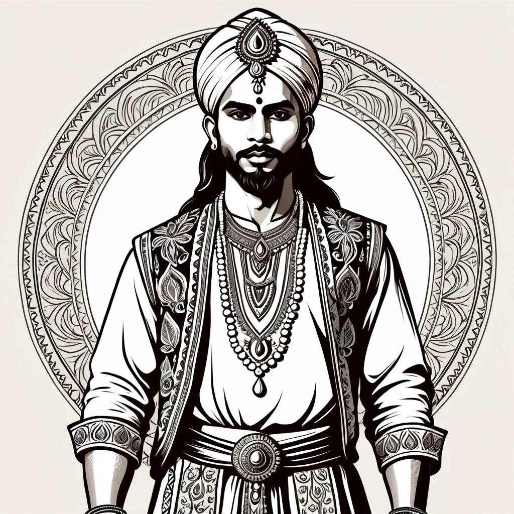 man in indian folk outfit, vector graphics, strong contours
