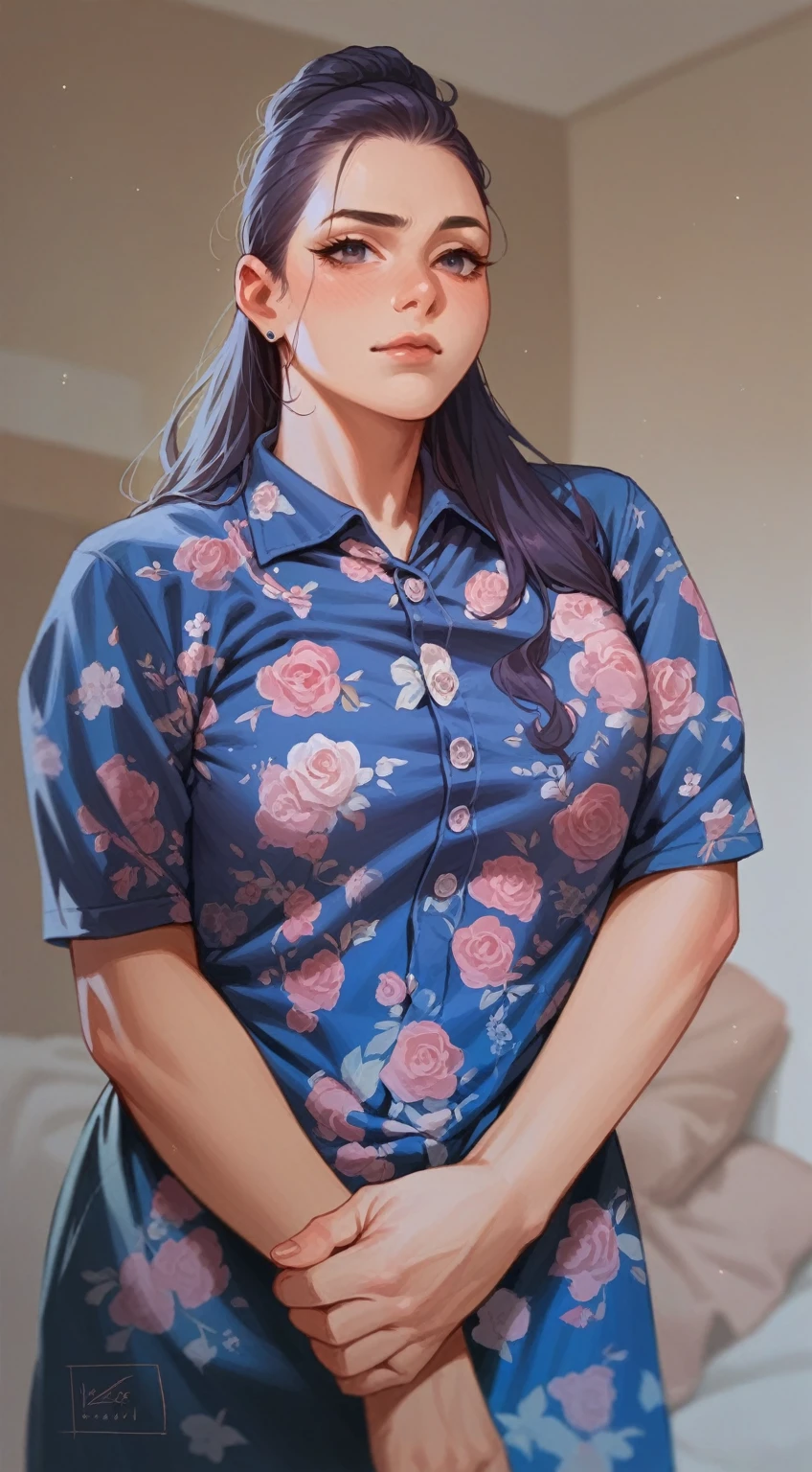 One is wearing a bra and her breasts are visible