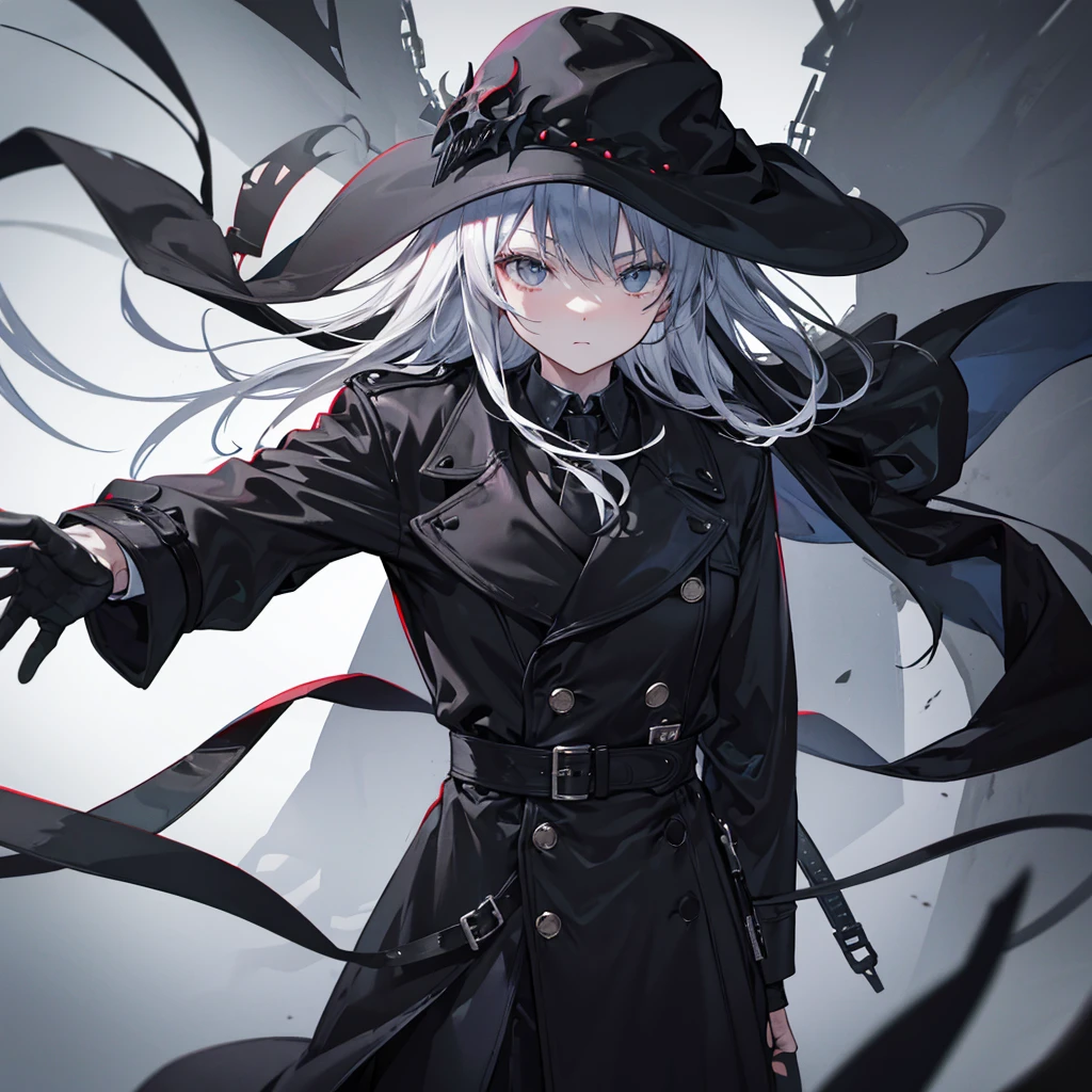 a serial killer with black trench coat, black gloves, a full head mask
