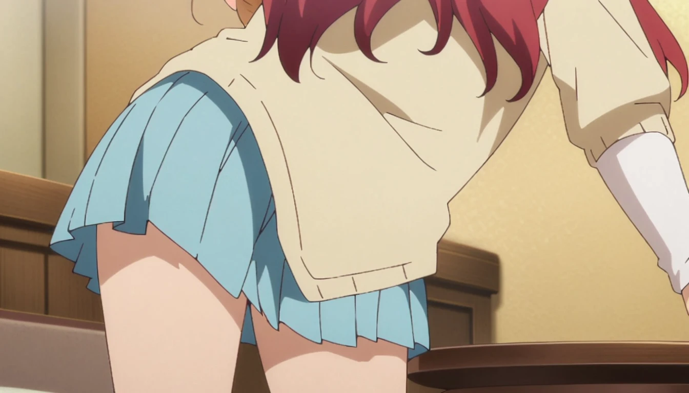 no lineart、1 female, high school student、skirt、no lineart、anime screencap,depth of field
