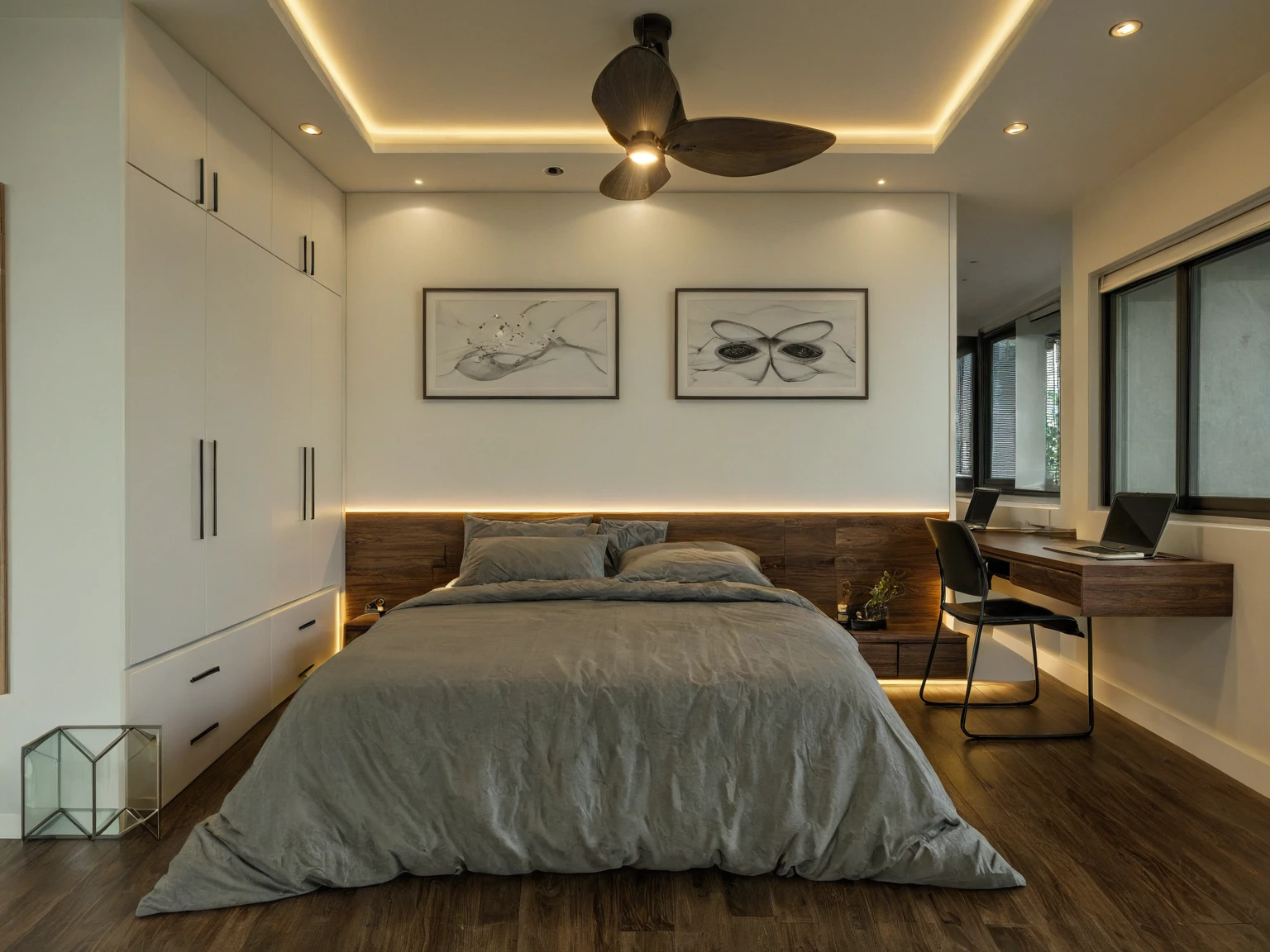 Raw photo, Masterpiece, high quality, best quality, authentic, super detail, interior, indoors, style modern, minimalist line, wooden, dark walnut wood, LED light, white paint wall, LIVING ROOM, PEN HOUSE, wooden window, japan style, wasabi style, Jen style, steel stair, glass railing, paint wall decor, bookshelf, livingroom, Indochine style, bedroom,