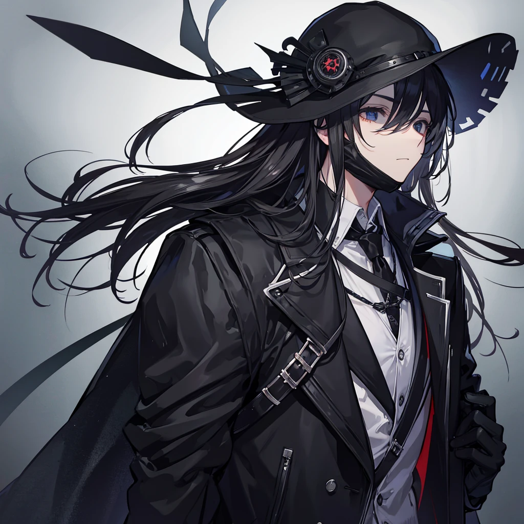 a serial killer man with black trench coat, black gloves, a full head mask