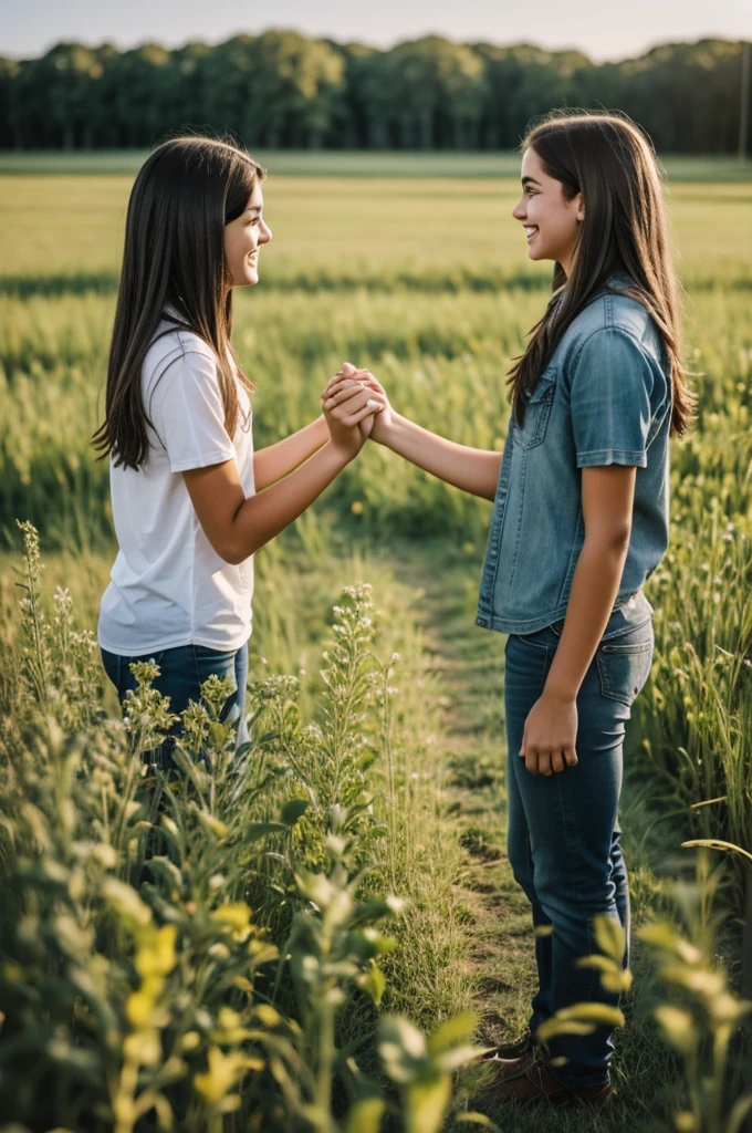 2 teenagers greeting each other in the field With their hands