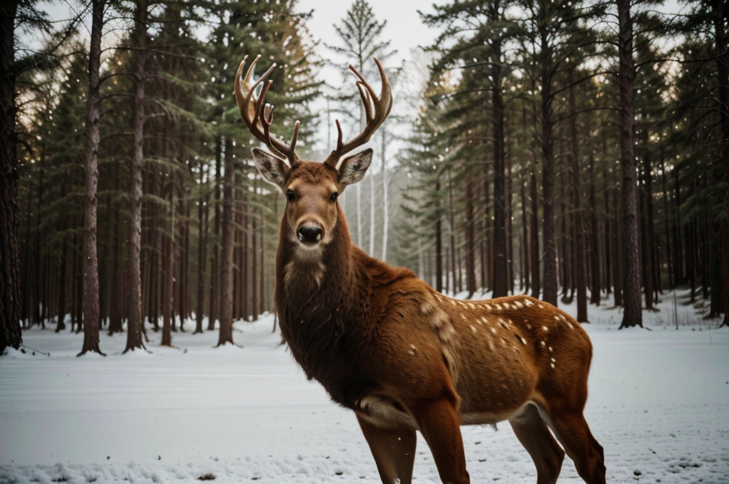there is a deer that is standing in the snow, deer portrait, portrait of forest gog, looking majestic in forest, elk, fotografia, deer, digital art animal photo, wildlife photograph, portrait of a big, wildlife. atmospheric, photo render, against dark background, photo of a beautiful, wildlife photo, closeup portrait shot, best on adobe stock, 4 k 8 k