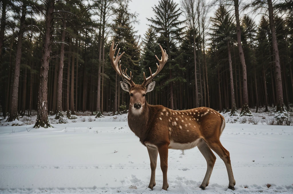 there is a deer that is standing in the snow, deer portrait, portrait of forest gog, looking majestic in forest, elk, fotografia, deer, digital art animal photo, wildlife photograph, portrait of a big, wildlife. atmospheric, photo render, against dark background, photo of a beautiful, wildlife photo, closeup portrait shot, best on adobe stock, 4 k 8 k