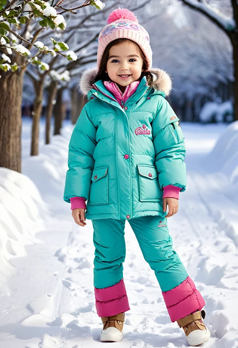 Japanese, Tohoku region, toddler, girl, photo, Showa era, snow, pink ski wear, chubby, braids, blunt bangs