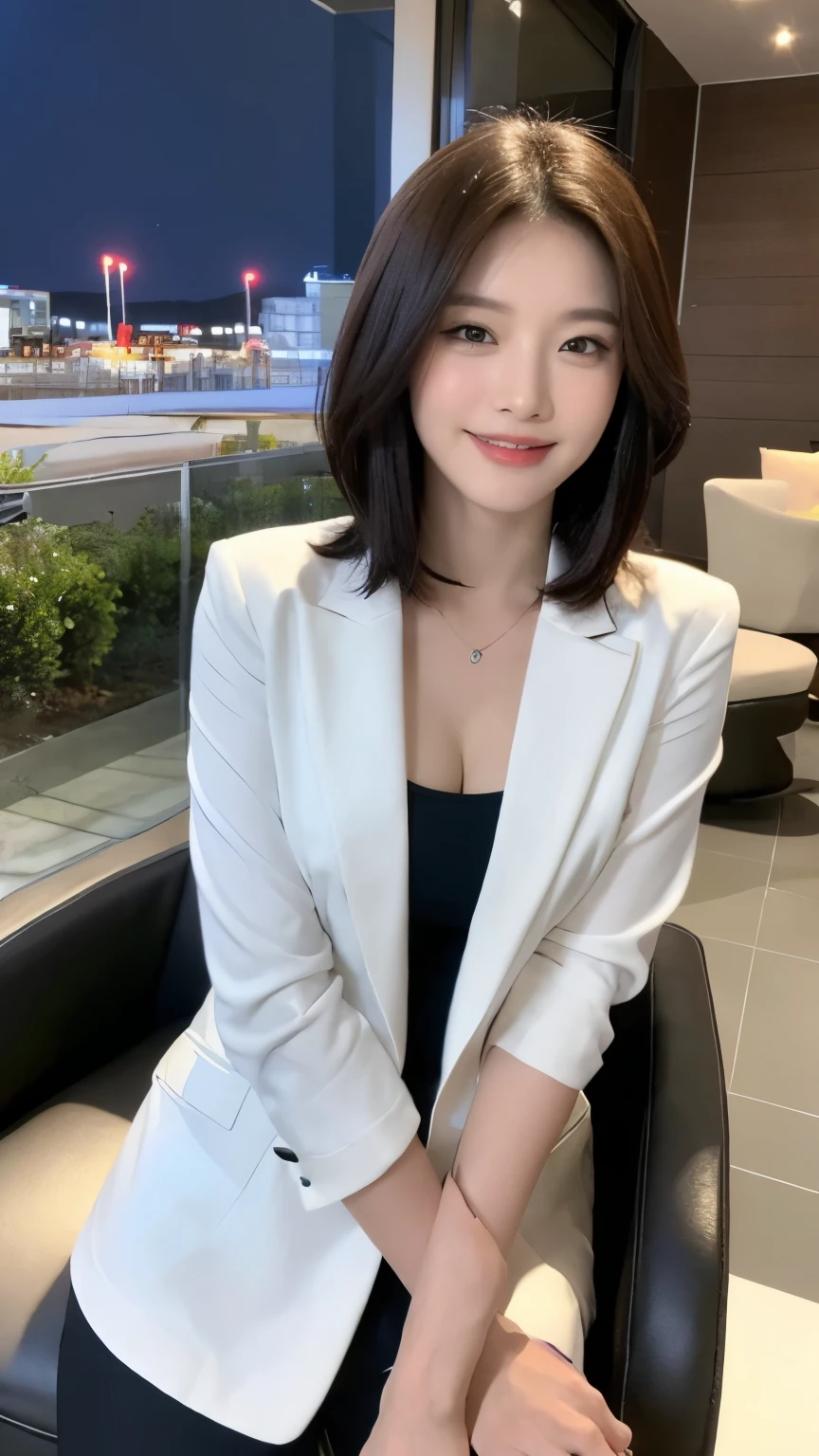 ((Top Quality, 8K, Masterpiece: 1.3)), Focus: 1.2, Perfect Body Beauty: 1.6, Ass: 1.3, ((Layered Haircut, Chest: 1.2)), (Wet Clothes: 1.1), (Night, Hotel: 1.3), business suit: 1.1, Highly Detailed Face and Skin Texture, Narrow Eyes, Double Eyelids, Whitening Skin, Long Hair, (Shut Up: 1.3), Smile, news studio, sit on the chair, announcer