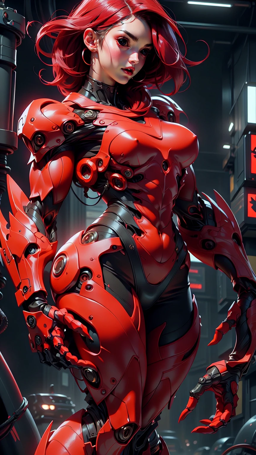 (1 girl), (megan fox), young girl, carnage muscular physique, seductive face, mouth wide open carnage style, long red hair, perfect muscular body, super skinny legs, cybernetic muscle suit, sissy, femboy, (carnage style physique),Fixhand, E-Girls_Mansion_Yang, kkw-colorc-neg, kkw-ph1