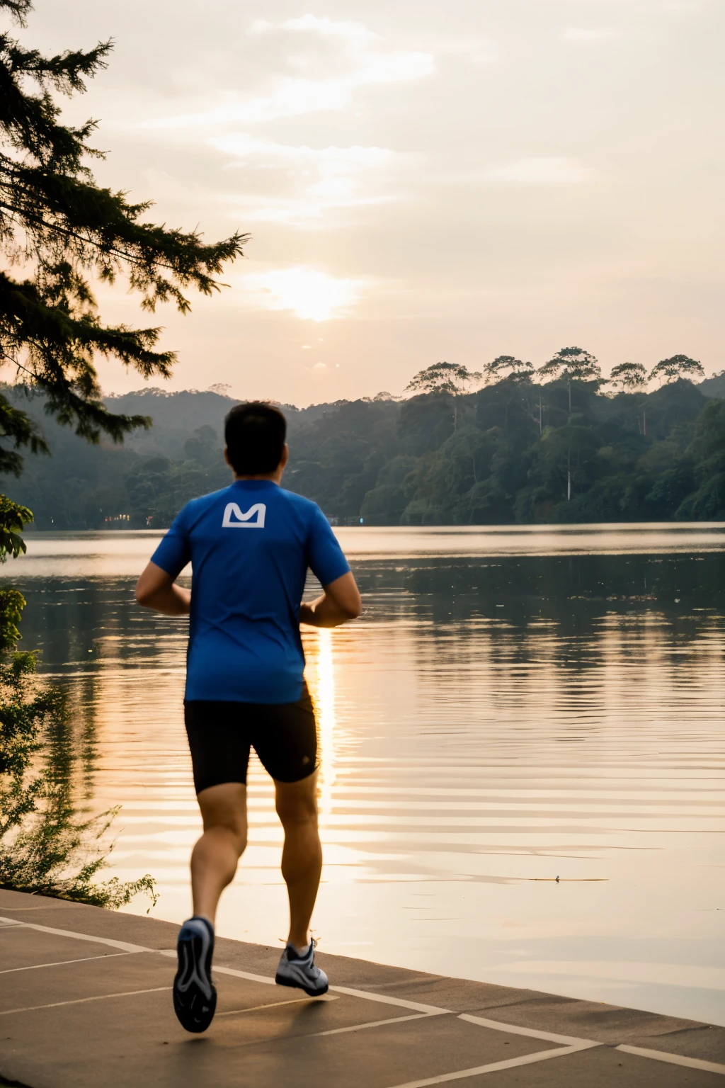 man jogging and cycling at lake garden titiwangsa , kuala lumpur, malaysia, angle of shot is back side. sun is sunset. shot with sony dslr. camera setting apperture 4. focus on subject. MAKE SURE BICYCLE IS PERFECT