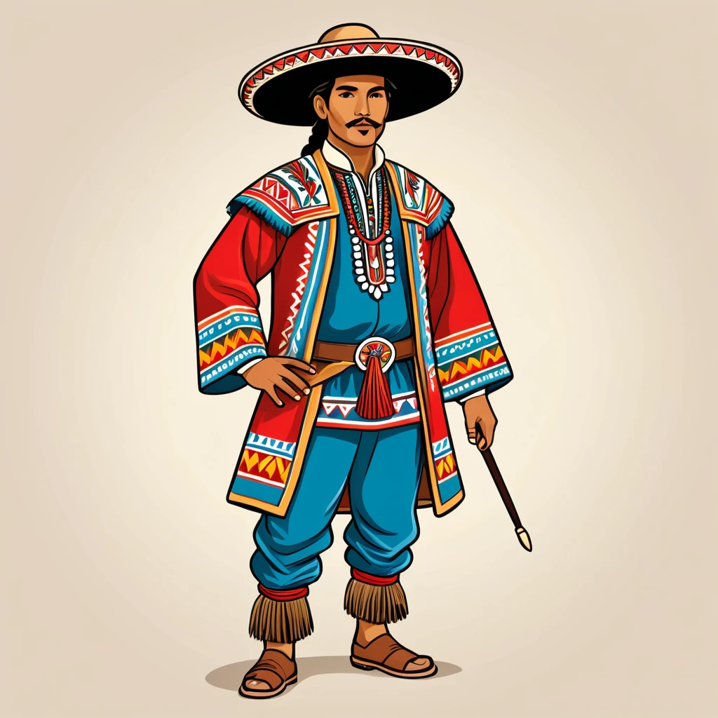 man in peruvian folk outfit, vector graphics, strong contours