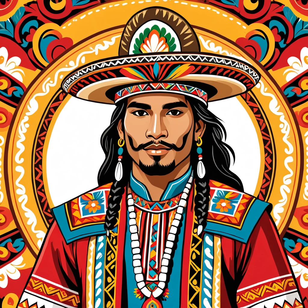 man in peruvian folk outfit, vector graphics, strong contours