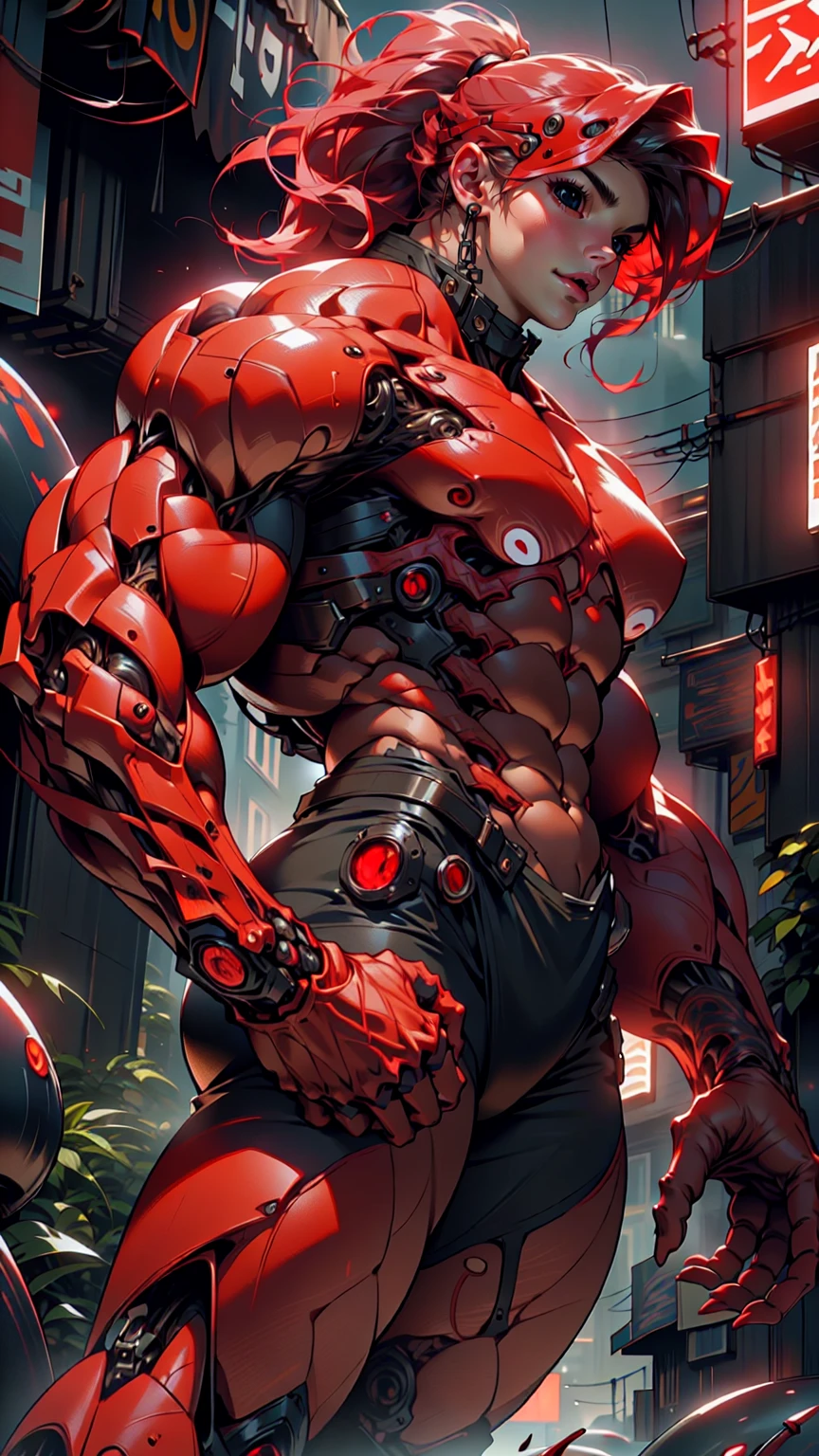 (1 girl), (megan fox), young girl, carnage muscular physique, seductive face, mouth wide open carnage style, long red hair, perfect muscular body, super skinny legs, cybernetic muscle suit, sissy, femboy, (carnage style physique),Fixhand, E-Girls_Mansion_Yang, kkw-colorc-neg, kkw-ph1