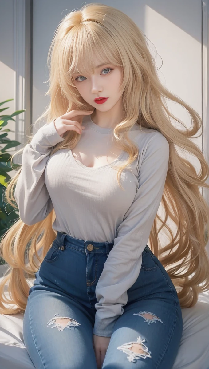best quality, tmasterpiece,Ultra-high resolution,Clear face,(Reality:1.4),ferpect lighting,(upper body shot), (photorealistic:1.50), anime wallpaper, Guviz style artwork, cover-up fantasy up to magic , by Yang J, Guviz, beautiful artwork illustration, beautiful digital artwork, beautiful digital illustration, Li Song, beautiful anime portrait, art style in Beauvot, Lips wear thick red lipstick