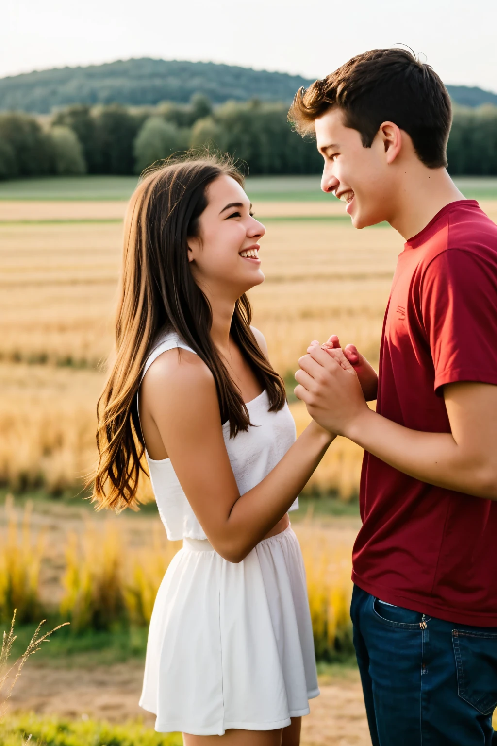teenagers greeting each other in the field, man and woman