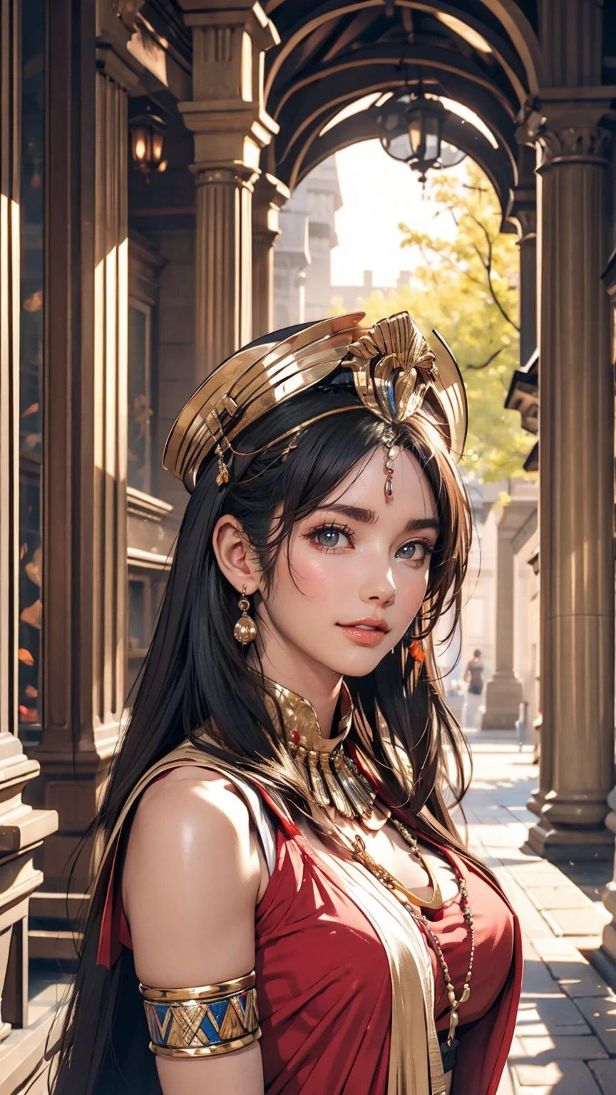 ((最high quality, 8K, masterpiece: 1.3, Ultra HD, high quality, 最high quality, High resolution, realism)) 、Egyptian Pharaoh、Cleopatra、Black Hair、Cleopatraカット、Ancient Egyptian Dynasty Decoration、Inside an ancient Egyptian palace、orgasm