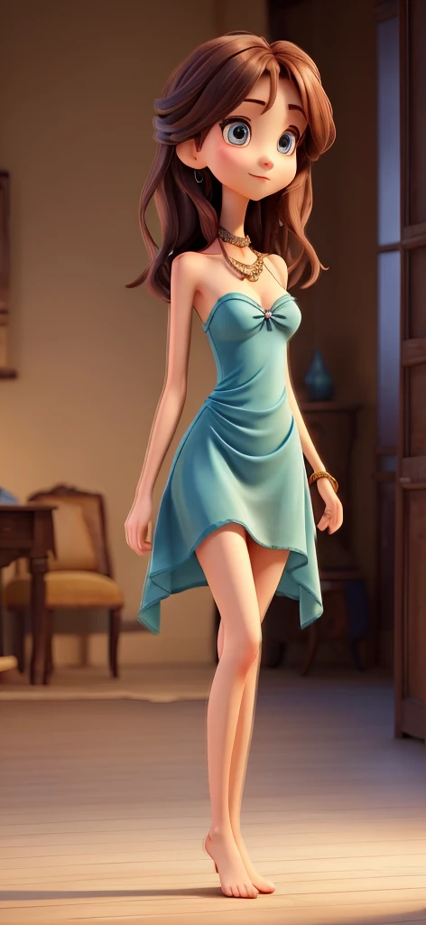 (Best Quality, highres, A highly detailed, Realistic:1.37 (medium-sized breasts),(nice thighs), Hi Lo dress(Bespoke dress), Ultra-detailed hand painted, Harmonious with the background