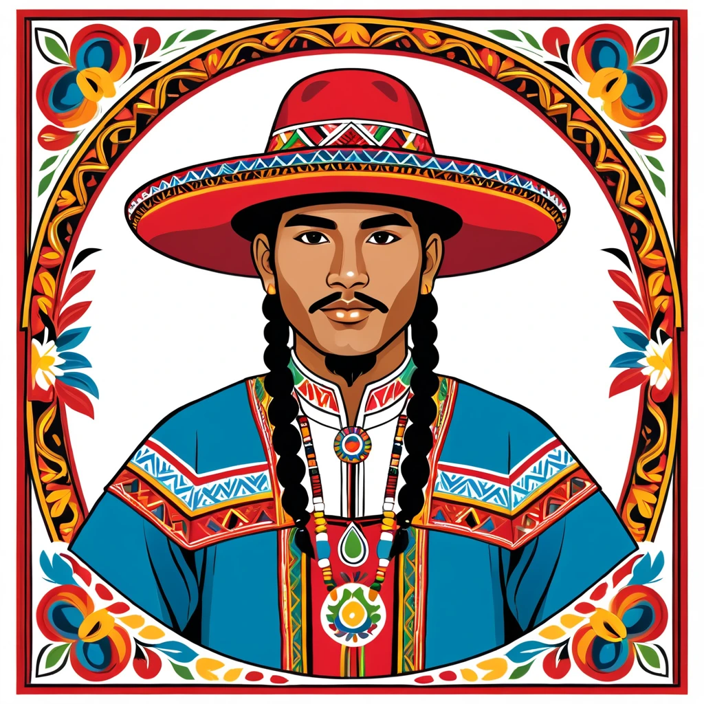 man in peruvian folk outfit, vector graphics, strong contours