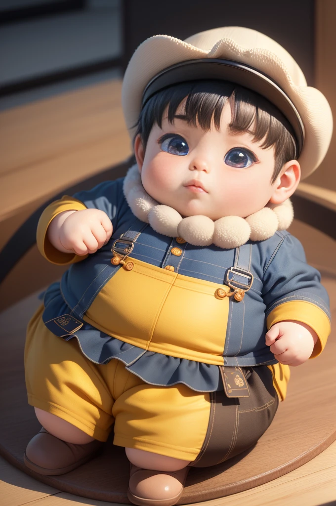 (best quality best,4K,8K,High resolution,Masterpiece:1.2),Very detailed,(real,As a matter of fact,As a matter of fact:1.37)happy little fat man。young man。He is a tire mechanic.。mechanic hat。gray chef uniform。blue theme。Highly detailed characters, anime style 3d, Algorithm animation, Rothko style, Cute and Intricate Digital Art, การออกแบบHighly detailed characters, close-up pictures of people, Realistic 3D anime style, children's art station,Smooth white background,brown hair,white skin,Mascot,Masterpiece,perfect light