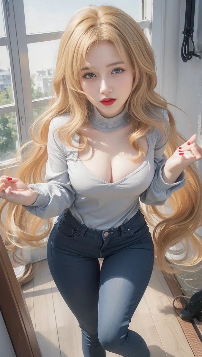 best quality, tmasterpiece,Ultra-high resolution,Clear face,(Reality:1.4),ferpect lighting,(upper body shot), (photorealistic:1.50), anime wallpaper, Guviz style artwork, cover-up fantasy up to magic , by Yang J, Guviz, beautiful artwork illustration, beautiful digital artwork, beautiful digital illustration, Li Song, beautiful anime portrait, art style in Beauvot, Lips wear thick red lipstick