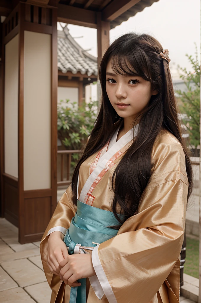 Beautiful girl use hanfu cloth with the long hair