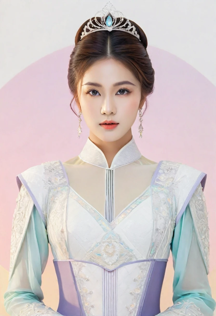 high quality,excellent work,A beautiful princess,Elegant and noble,Complex lines,Gorgeous details,Soft color scheme,Subtle Gradient,Combining art and mathematics,Ultra Detail,Trends in the art station,Sharp focus,Studio Photography,Intricate details,Highly detailed,Center,Perfect symmetry,Bright colors,Pure white background,