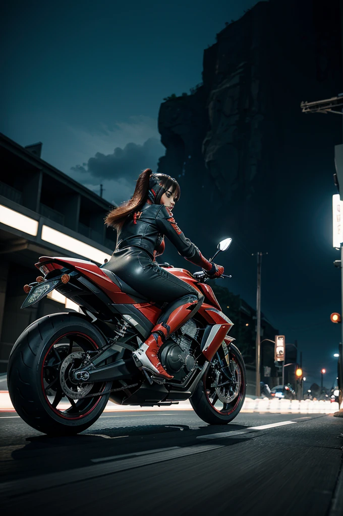 Gara riding A futuristic motorcycle At high speed, stylized illustraton theme, angry gara, realistik background