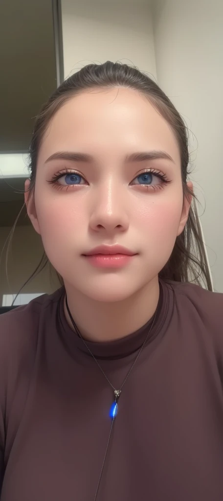 Beautiful big breastokeh), indoors, detailed luxury living room, gentle and charming beautiful goddess, seductive smile, Korean(kpop-idol), solo, necklace, oval face, smart, good hands, good feet, Natural, (from below angle), (glossy skin:1.05), ((low angle)), Perfect figure, (64k, UHD, RAW photo, best quality, masterpiece:1.4), (realistic, photo-realistic:1.37), ultra high res, photon mapping, radiosity, physically-based rendering, professional soft lighting, blue eyes, dark hair