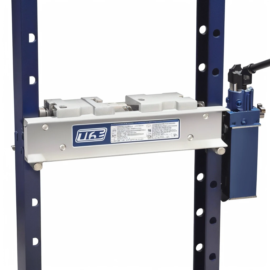 Close up of a machine with a blue handle on a white background, technical, tool, Full product photos, "High quality product image", ETC, medium close up shot, Official product photos, full image, Hydraulic characteristics, Blockage, Portrait N-9, Medium and short distance, ue6, 6, Mechanical hydraulic, two, HD&quot;, Official product images，unbelievably realistic