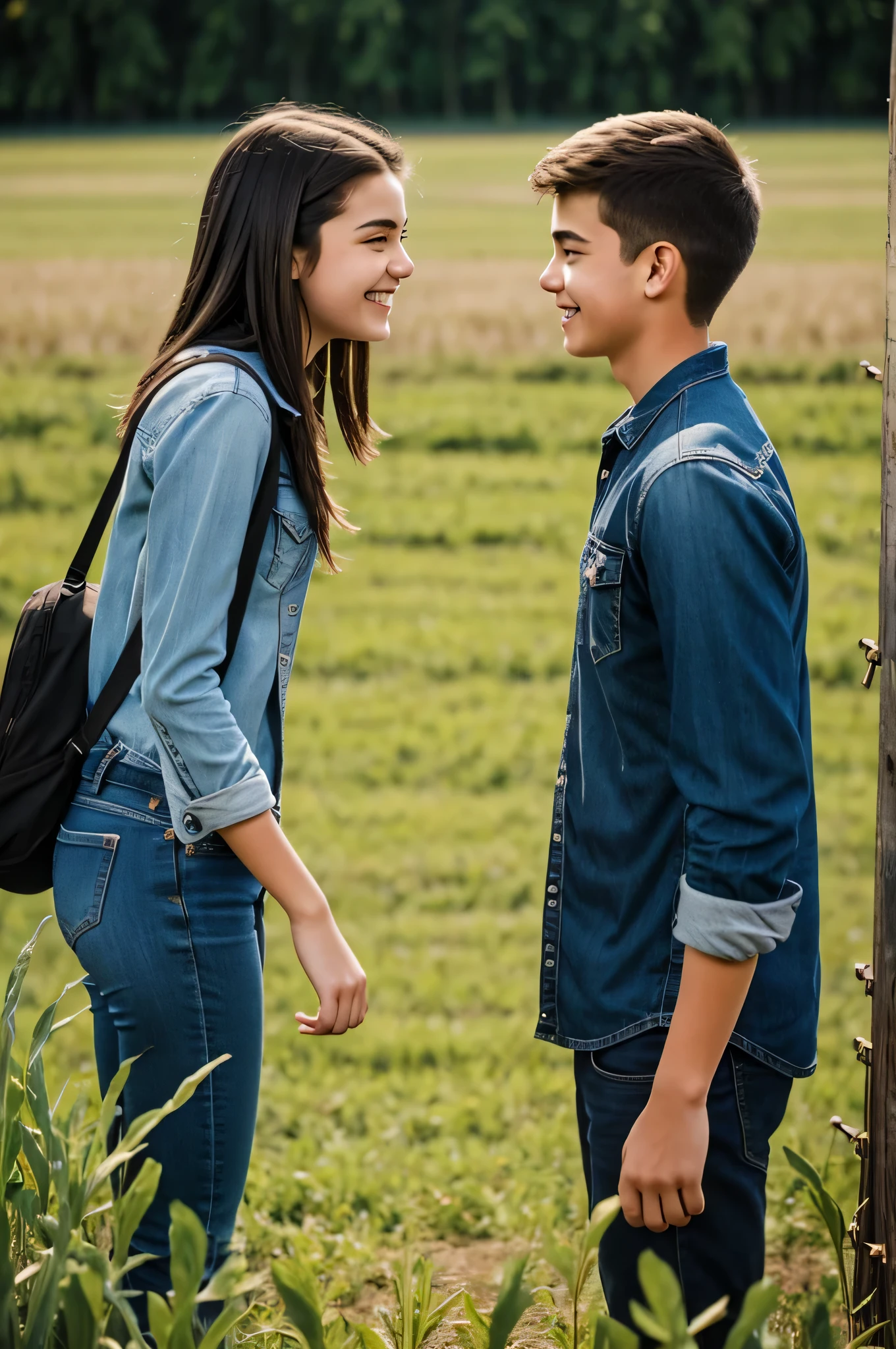 2 teenagers greeting each other in the field