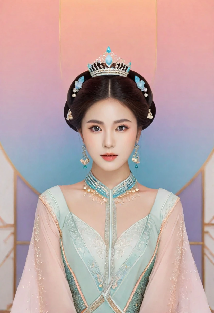 high quality,excellent work,A beautiful princess,Elegant and noble,Complex lines,Gorgeous details,Soft color scheme,Subtle Gradient,Combining art and mathematics,Ultra Detail,Trends in the art station,Sharp focus,Studio Photography,Intricate details,Highly detailed,Center,Perfect symmetry,Bright colors,Gobi background