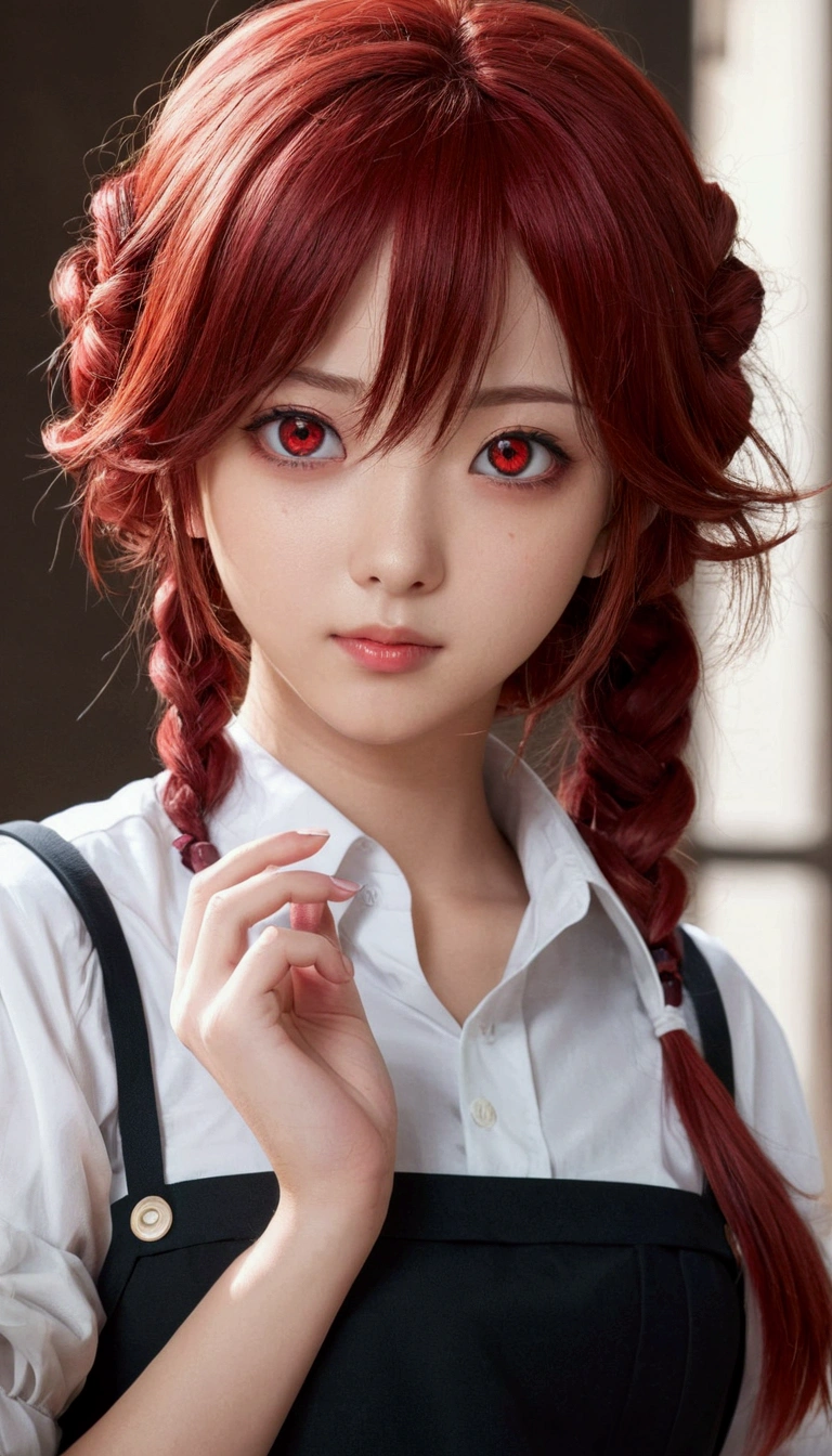 Cute anime girl, Red eyes, Red hair, Standard scenario , best qualityer, best resolution , anime styling , ​masterpiece , steady look